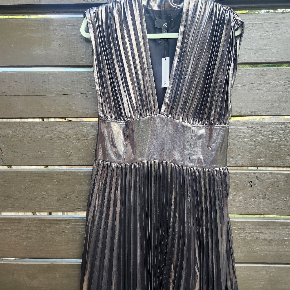 Banana Republic Size 10 Metallic Pewter Dress